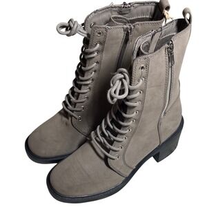 MIA Audrina Taupe Suede Lace Up Combat Boots Chunky Heel Side Zip Women's 9.5M